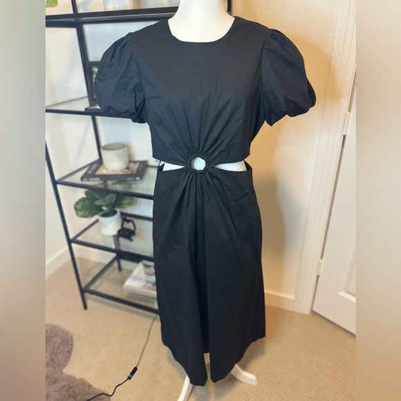 NWT Scoop Women's Cut Out Midi Dress with Puff Sleeves Black Size L - Picture 6 of 8